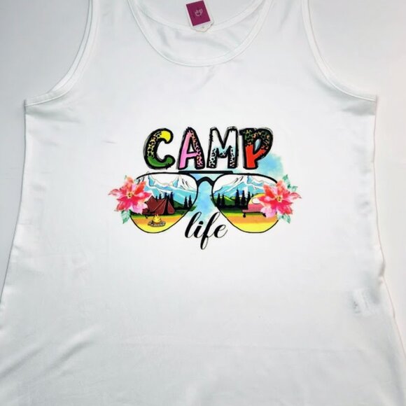 Embrace the outdoors with this custom 'Camp Life' tank top in white, featuring a - Picture 3 of 4